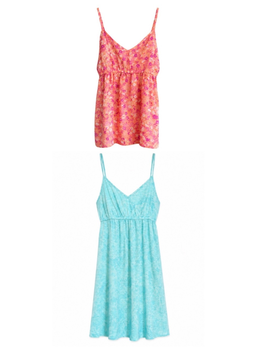 La Vie En Rose Spaghetti-Strap Babydoll Nighty & Chemise Duo -Pink Floral & Aqua